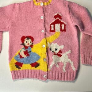 Vintage 1950’s Hand-knit Kids Sweater Little Bo Peep and Sheep